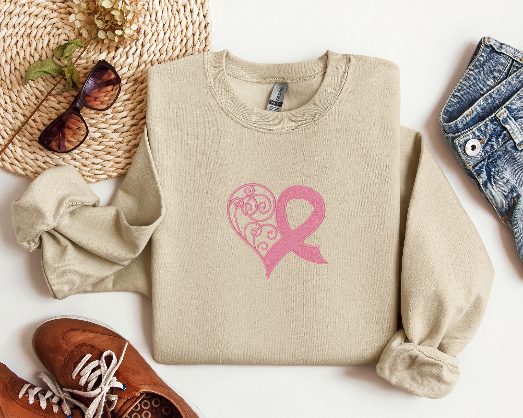 Support the Fight: Pink Embroidered Cancer Ribbon Apparel