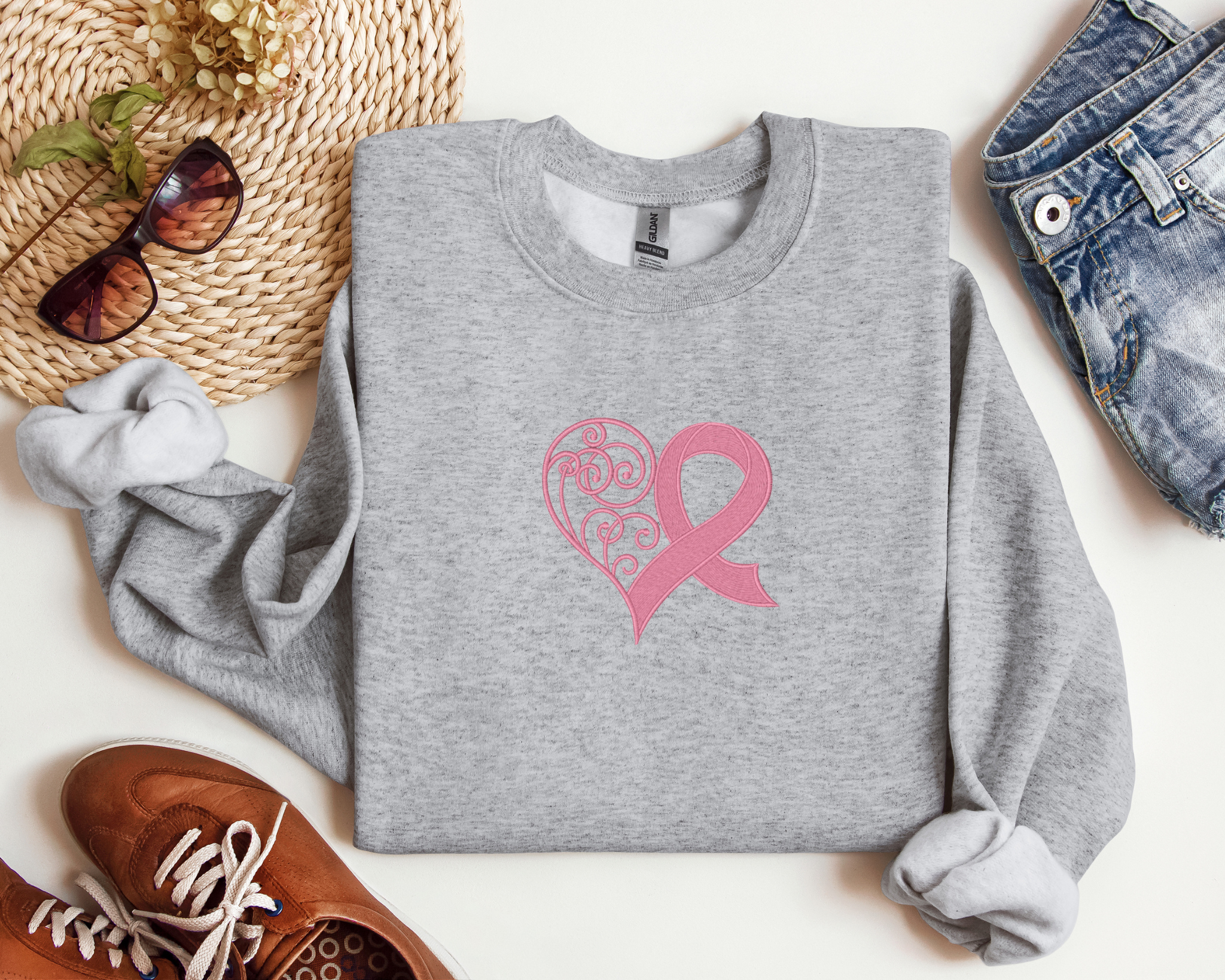 Support the Fight: Pink Embroidered Cancer Ribbon Apparel