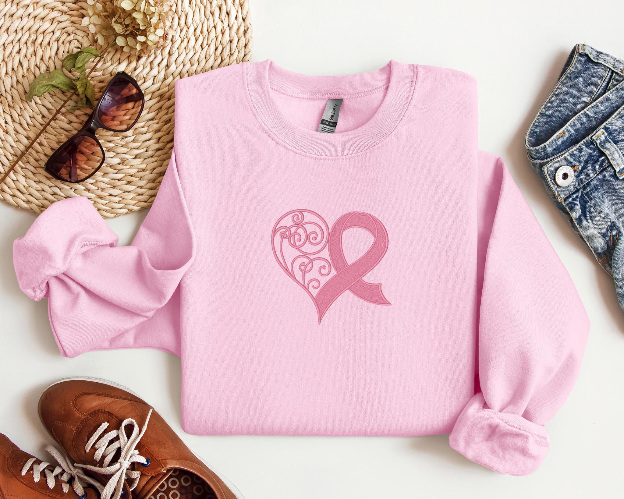 Support the Fight: Pink Embroidered Cancer Ribbon Apparel