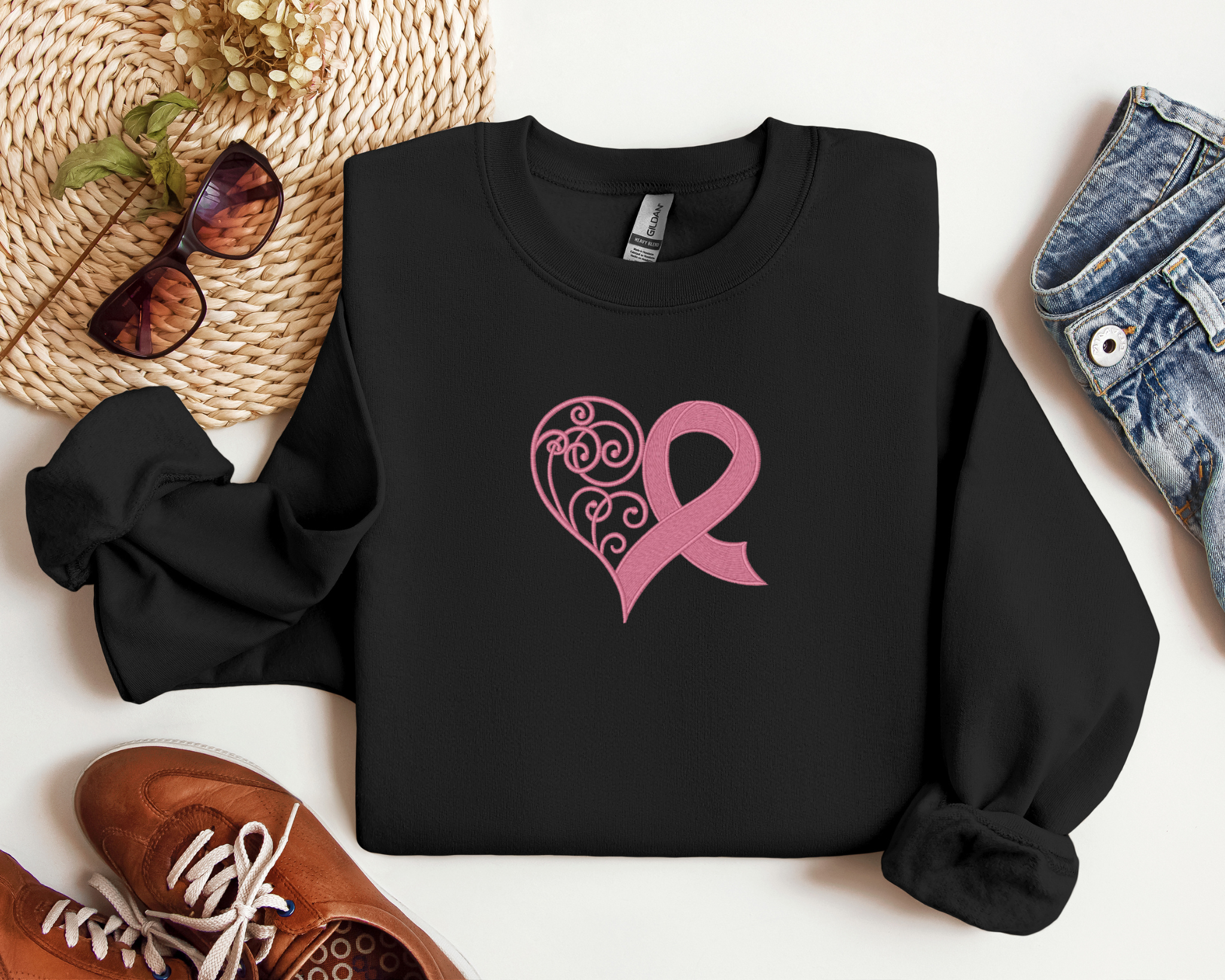 Support the Fight: Pink Embroidered Cancer Ribbon Apparel