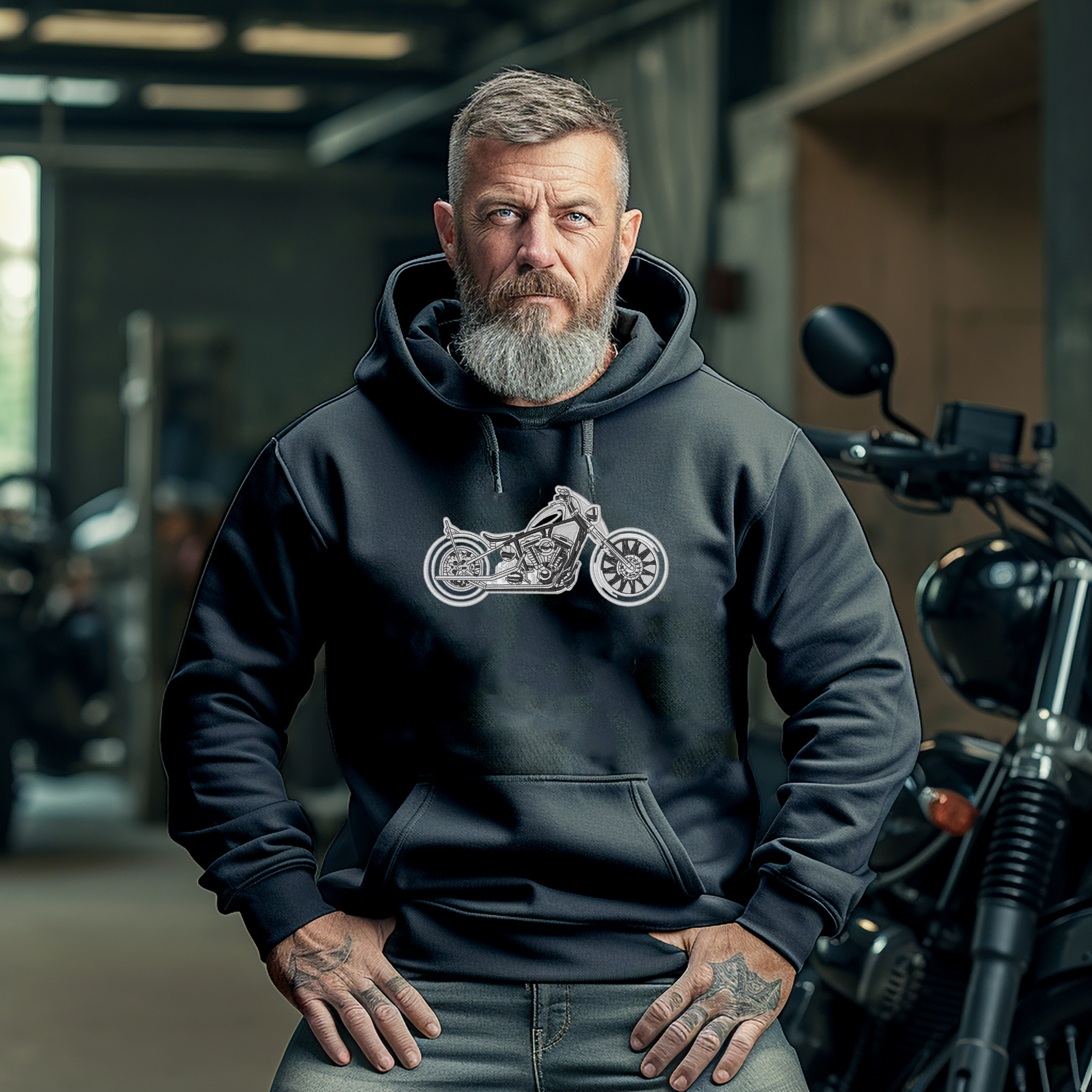 Embroidered Motorcycle Hoodie